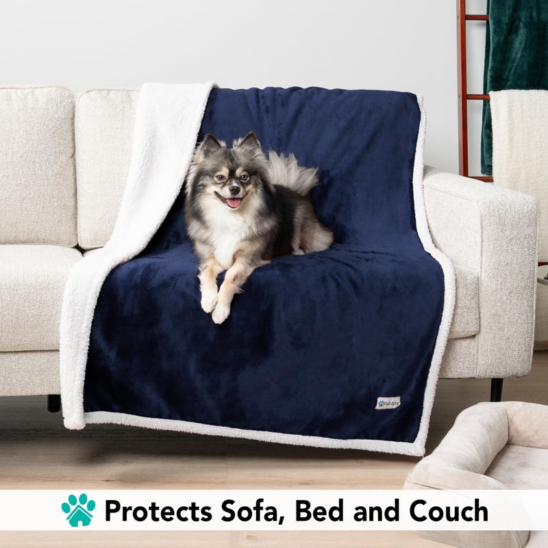 PetAmi Dog Blanket for Medium Large Dogs, Pet Bed Blanket Cat Puppy Kitten, Fleece Furniture Couch Cover Protector Sofa Car, Soft Sherpa Dog Throw Plush Reversible Washable, 40x60 Blue - Image 3